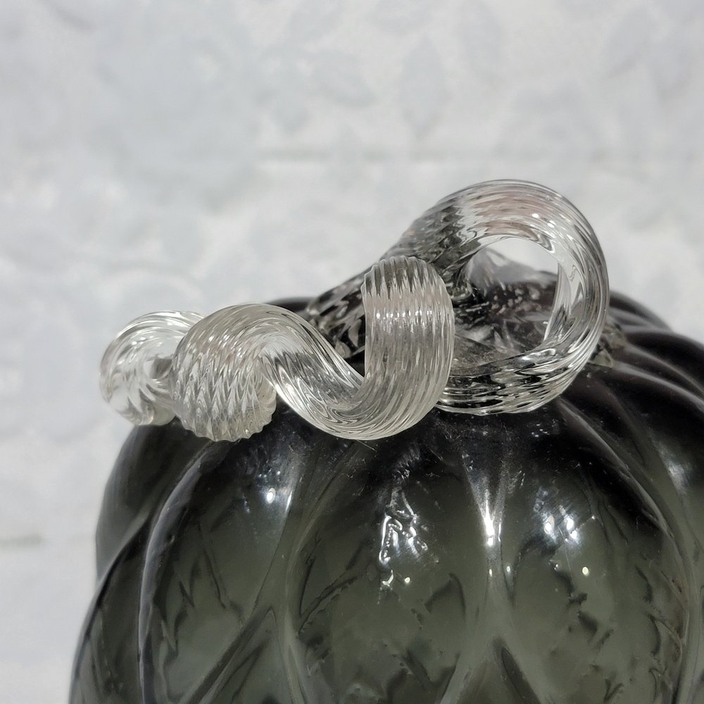 Black Gray Quilted Glass Pumpkin 8.5" Vintage Style Fall Halloween Home Decor - Picture 5 of 17